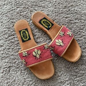 Elegant Pink Embroidered Slide Sandals